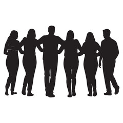 Silhouette of group of people standing together closely