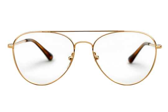 Vintage aviator glasses with gold frame on transparent background png