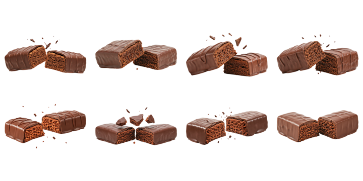 Decadent puffed rice snack bars coated in rich chocolate revealing crunchy layers on pure black