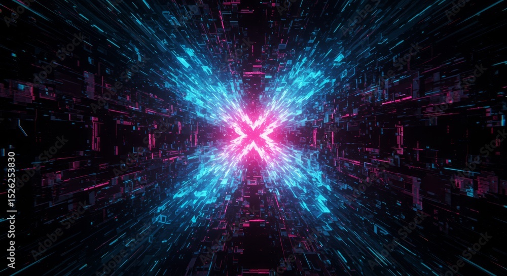 Poster abstract digital tunnel with vibrant light patterns