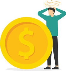 Money question, where to invest, pay off debt or invest to earn profit, stock illustration

