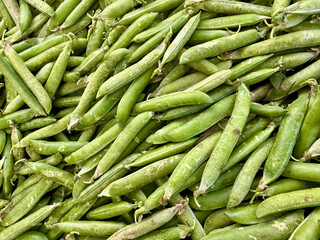 Fresh green pea. Green pea displayed on a bazaar stall.