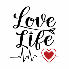 Elegant Love Life Design with Arrow Heartbeat and Red Heart