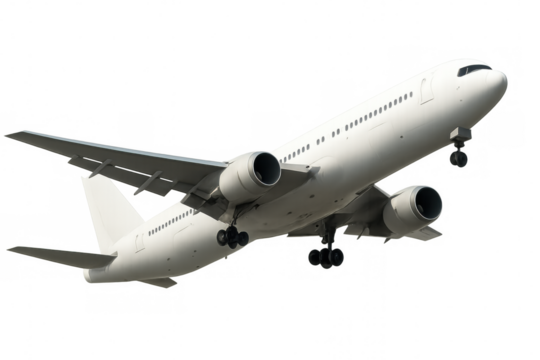 Modern white passenger airplane taking off, isolated on transparent background, ready for your projects - Powered by Adobe