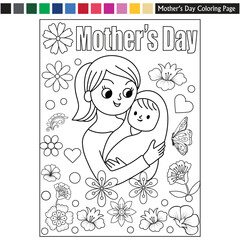 Mother's day coloring page for kids and adults mother's day illustration