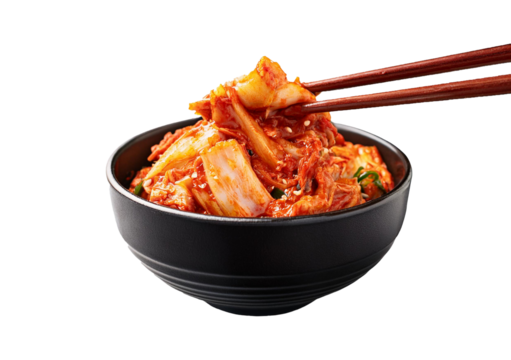 kimchi, korean traditional food with chopsticks isolated on transparent or white background