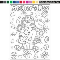 Mother's day coloring page for kids and adults mother's day illustration