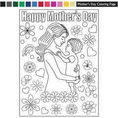 Mother's day coloring page for kids and adults mother's day illustration