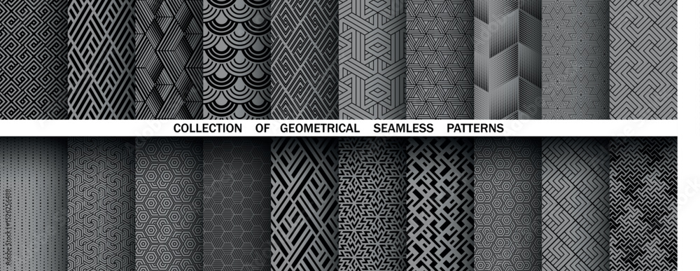 Leinwandbilder Geometric set of seamless black and gray patterns. Simple vector graphics