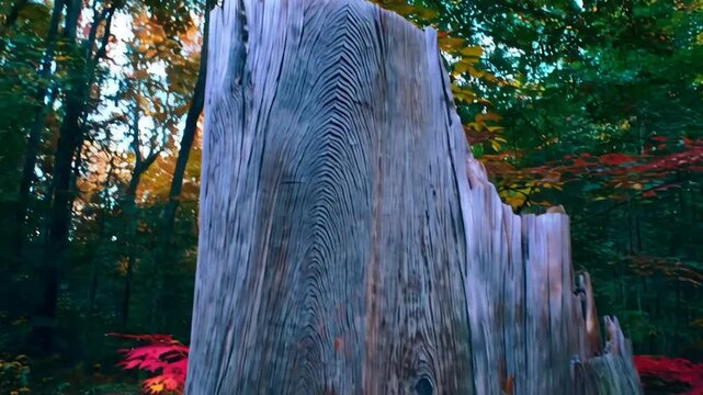 Autumn foliage around tree stump