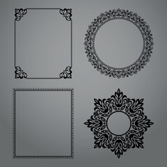 Set of decorative frames Elegant vector element for design in Eastern style, place for text. Floral black and gray borders. Lace illustration for invitations and greeting cards