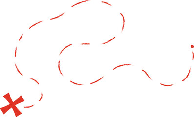 Treasure map element. A reddashed line and red X mark ink on the map, the treasure map with a dotted line, X marks the spot, dashed line to an X	
