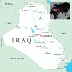 Detailed map of Iraq showcasing its major cities, neighboring countries, and key geographical features like rivers