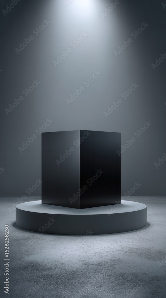 Poster stunning photo of black cube podium empty product box 3d background stage with modern square present