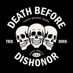 Skull 'Death Before Dishonor' logo vector on black background