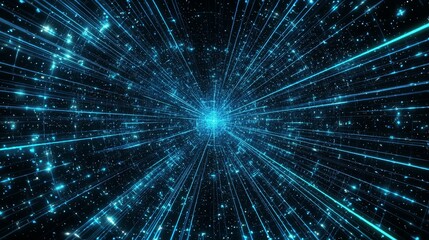 80s arcade game background with blue grid lines on black space and distant stars