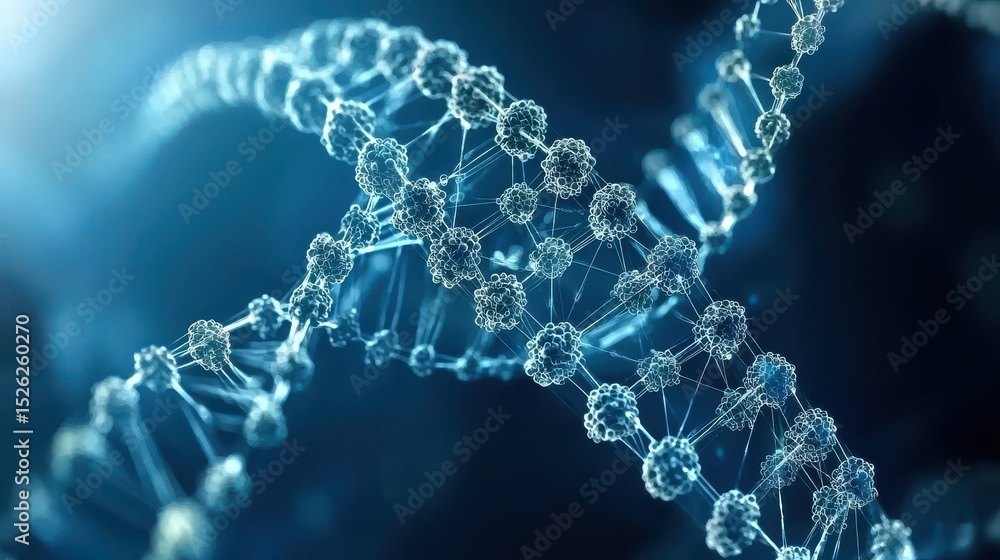 Aufkleber macro view of dna helix structure with blue glow effect