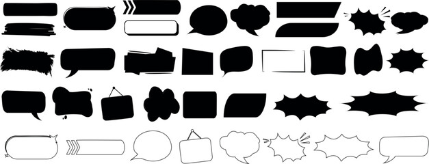 Speech bubble, comic frame, and text box set. diverse collection of shapes, including thought clouds and comic bursts, essential for comic design, social media, and creative projects