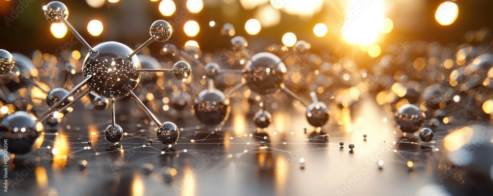 Poster abstract representation of molecular structures with glowing background