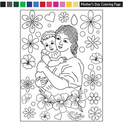 Mother's day coloring page for kids and adults mother's day illustration