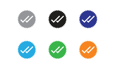 Check Mark Icon Badge Style Set Design.  Designed to communicate achievement, verification, or quality assurance, these icons are perfect for certifications, approval stamps, and reward systems.