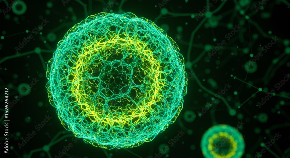 Poster abstract representation of a cell or virus with glowing lines