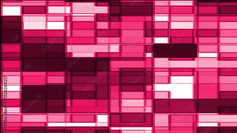 Poster abstract geometric design with overlapping squares and rectangles in shades of pink and dark red, cr