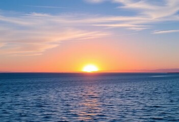 Obraz premium Golden sunrise illuminates Magdalena Bay's calm waters under a vibrant blue sky, light, morning