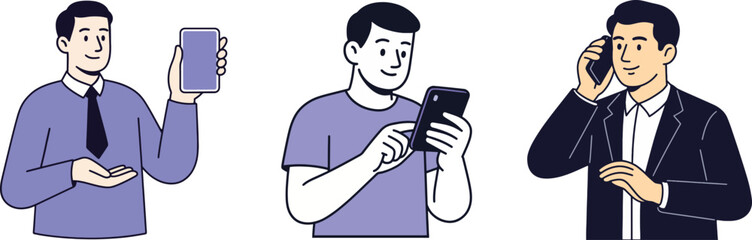 People Using Smartphones Vector Illustration Isolated on White Background