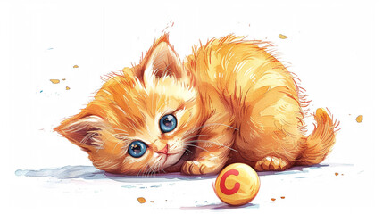 C is for Cat - a cute kitten playing with a toy shaped like the letter C, cartoon line art.