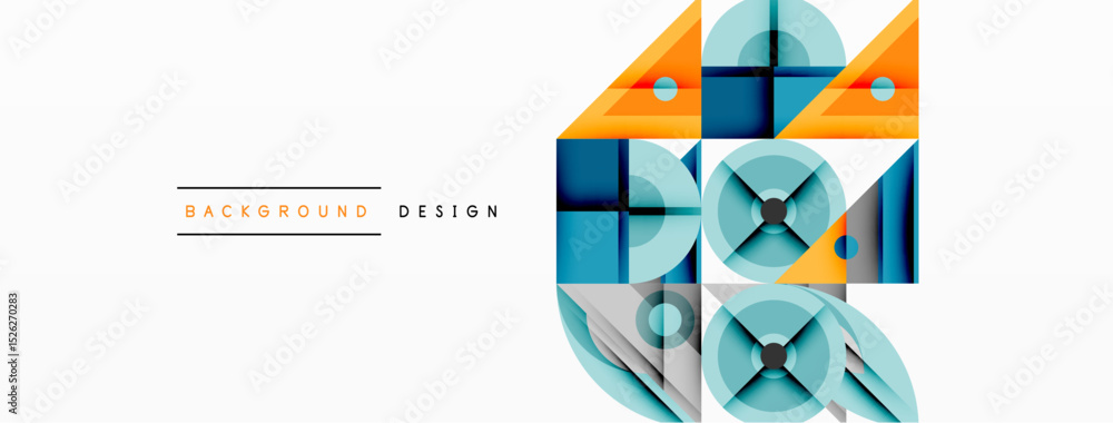 Poster Abstract geometric shapes, blue, orange tones. Modern design elements create dynamic visual composition. Minimalist style, clean lines.