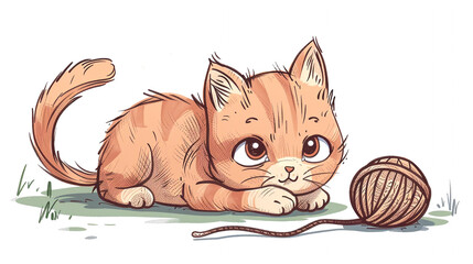 C is for Cat - a cute kitten playing with a yarn ball shaped like the letter C, cartoon line art.