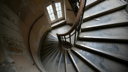 Obraz premium Spiral staircase with a window above it