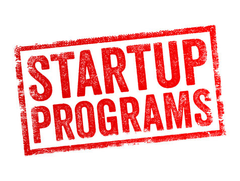 Startup Programs - refers to software applications or processes that automatically run when a computer boots up, text concept stamp