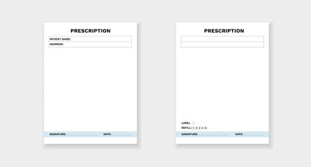 Template for prescription use by medical staff. includes patient details, label, refill options, signature.