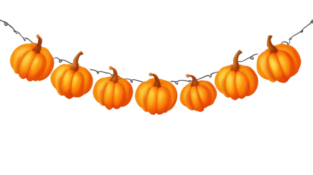 Pumpkin Garland Decoration on White Background – Festive Autumn Ornament Isolated for Halloween, Fall Decor, and Seasonal Celebration Concepts