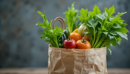 Fresh, ripe red tomatoes and assorted healthy vegetables spill from a rustic basket, ready for a delicious salad