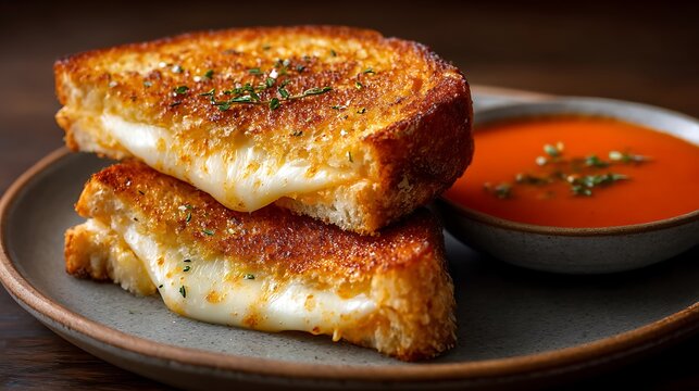 Golden Grilled Cheese Sandwich with Tomato Soup