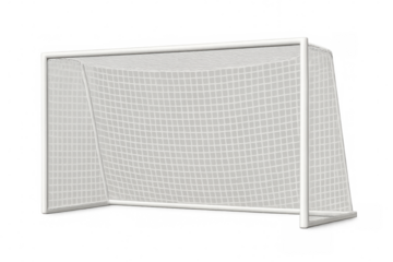 Soccer goal post with white net, rendered in high-detail 3d, standing against transparent background for professional sports graphics
