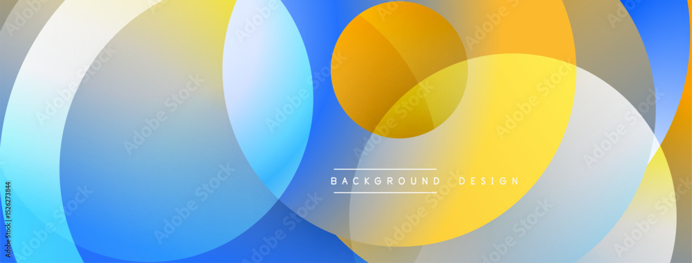 Fototapete abstract background features overlapping circles. colors include blue, yellow, white, orange. modern