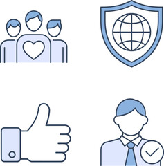 Social credibility and trust network icons displaying user feedback, global sharing, trust badge and identity profile.