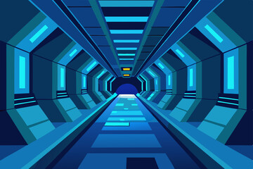 Futuristic Spaceship Corridor A Journey Through Neon Lights and Geometric Designs