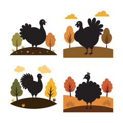 Turkey Spreading Feathers In Autumn Field