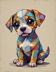 Cute and funny multi-colored Jack Russell Terrier puppy sitting in studio.