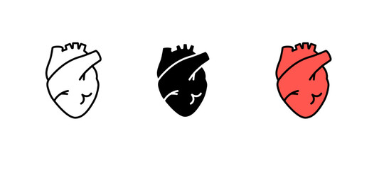 Three distinct heart symbols express various emotions through outline, black, and red designs.