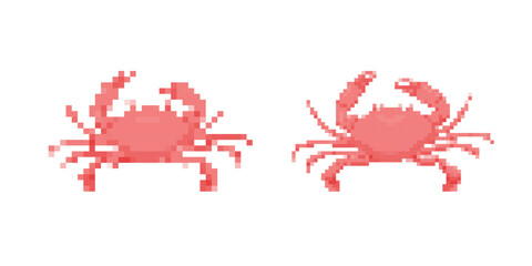 Two pixelated crabs showcasing a fun retro style, adding a playful touch to cartoon sea life design.