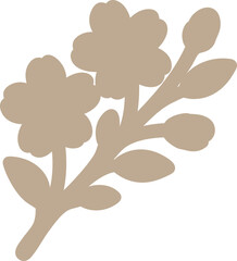 Beige Flower Silhouette with Leaves and Branch  
