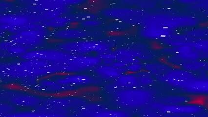Abstract blue and red background with scattered white rectangles creating a dynamic textured space