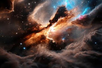 Fototapeta premium Vibrant Cosmic Nebula with Swirling Clouds and Star-Speckled Dark Background