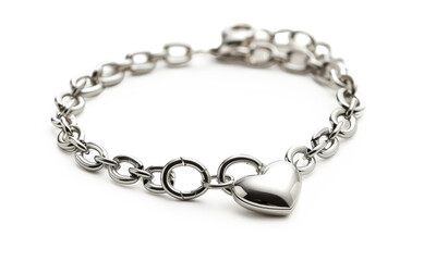 Elegant silver bracelet with heart charm on a transparent background, showcasing timeless jewelry design for all occasions